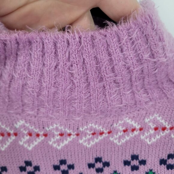 33 degrees womens Medium Pink red fair isle super soft cropped mock neck sweater - Picture 4 of 9